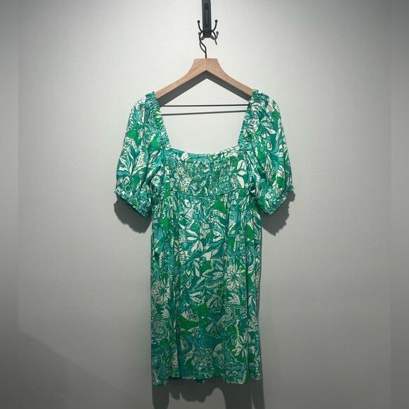 Lily Pulitzer Delaney Green Floral Print Babydoll Square Neck Dress 12 - Picture 10 of 10